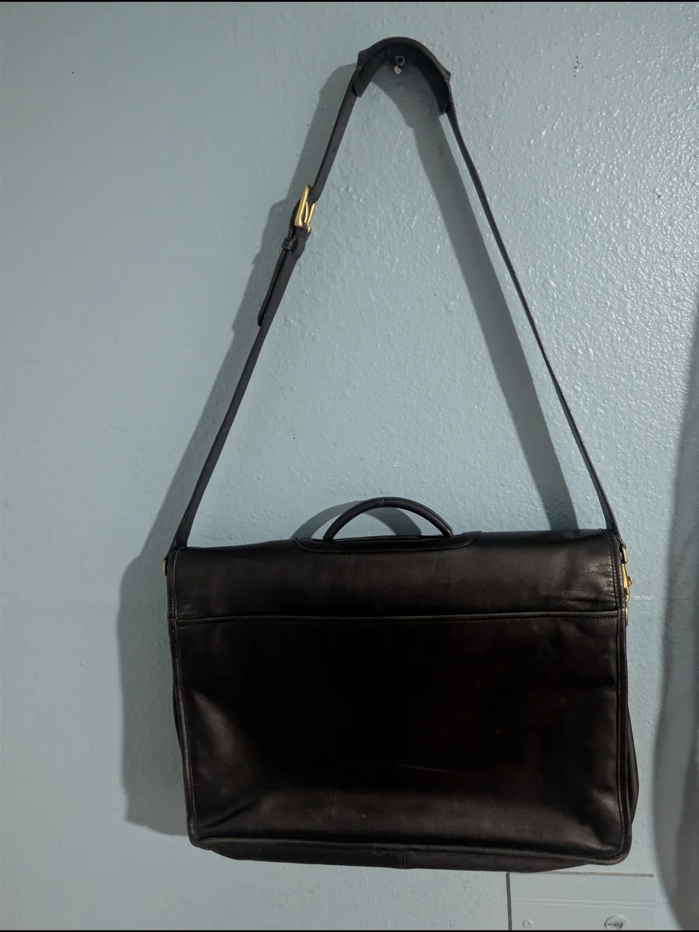 Coach Black Leather Work Briefcase with Top Handle and Strap